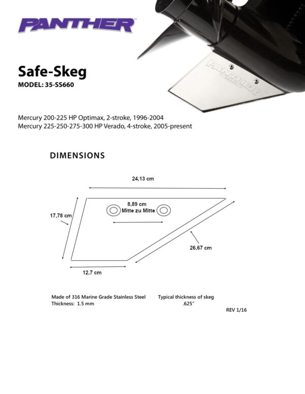 Safe-Skeg Reparaturfinne für Mercury F75-115 CT-Getriebe, F150 und div. 150-300 PS Verado – Bild 2