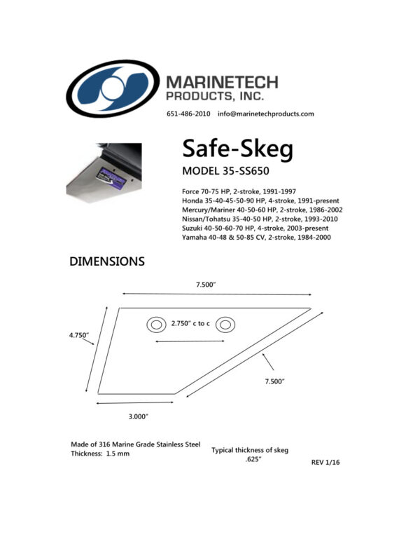 Safe-Skeg Reparaturfinne für div. Force, Honda, Mercury/Mariner, Suzuki, Tohatsu, Yamaha 35-70 PS – Bild 2