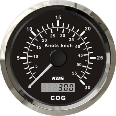 KUS GPS-Geschwindigkeitsanzeige bis 30 Knoten und 55 km/h, schwarz mit Edelstahllünette