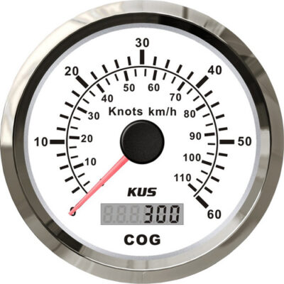 KUS GPS-Geschwindigkeitsanzeige bis 60 Knoten und 110 km/h, weiß mit Edelstahllünette