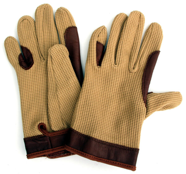 Reithandschuhe aus Baumwolle mit Lederbesatz, verschiedene Größen, beige-braun