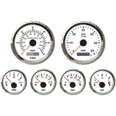 Instrumentenset von KUS für Benzin-Innenbordmotoren (EU-Norm), weiß mit GPS bis 60 Knoten