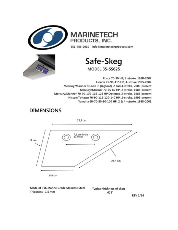 Safe-Skeg Reparaturfinne für div. Honda 75-115 PS, Force 70-90 PS, Mercury 40-60 PS (Bigfoot/CT-Getriebe), Mercury 75-125 PS 2- und 4-Takt, Tohatsu 70-140 PS, Yamaha 60-100 PS – Bild 2