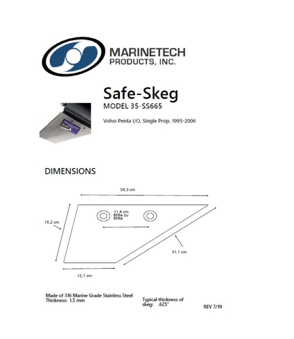 Safe-Skeg Reparaturfinne für Volvo Penta SX-Antriebe Bj. 1995-2006 – Bild 2