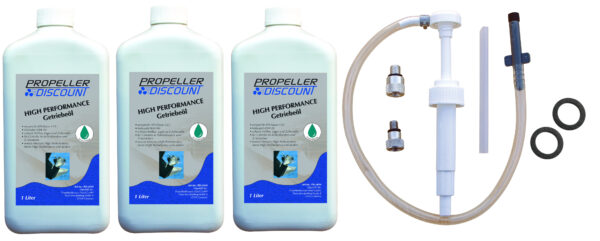 3 L High Performance Getriebeöl + 2 O-Ringe + Pumpe für Mercury Außenborder